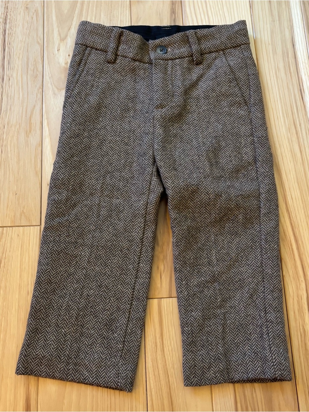 Janie and Jack Herringbone Pattern Wool Blend Brown Pants 18 to 24 Months
